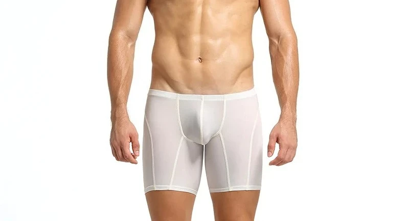 

Seobean Men's Extended Underwear Ice Silk Solid Color Anti-wear Leg Shorts Breathable Men's Pants