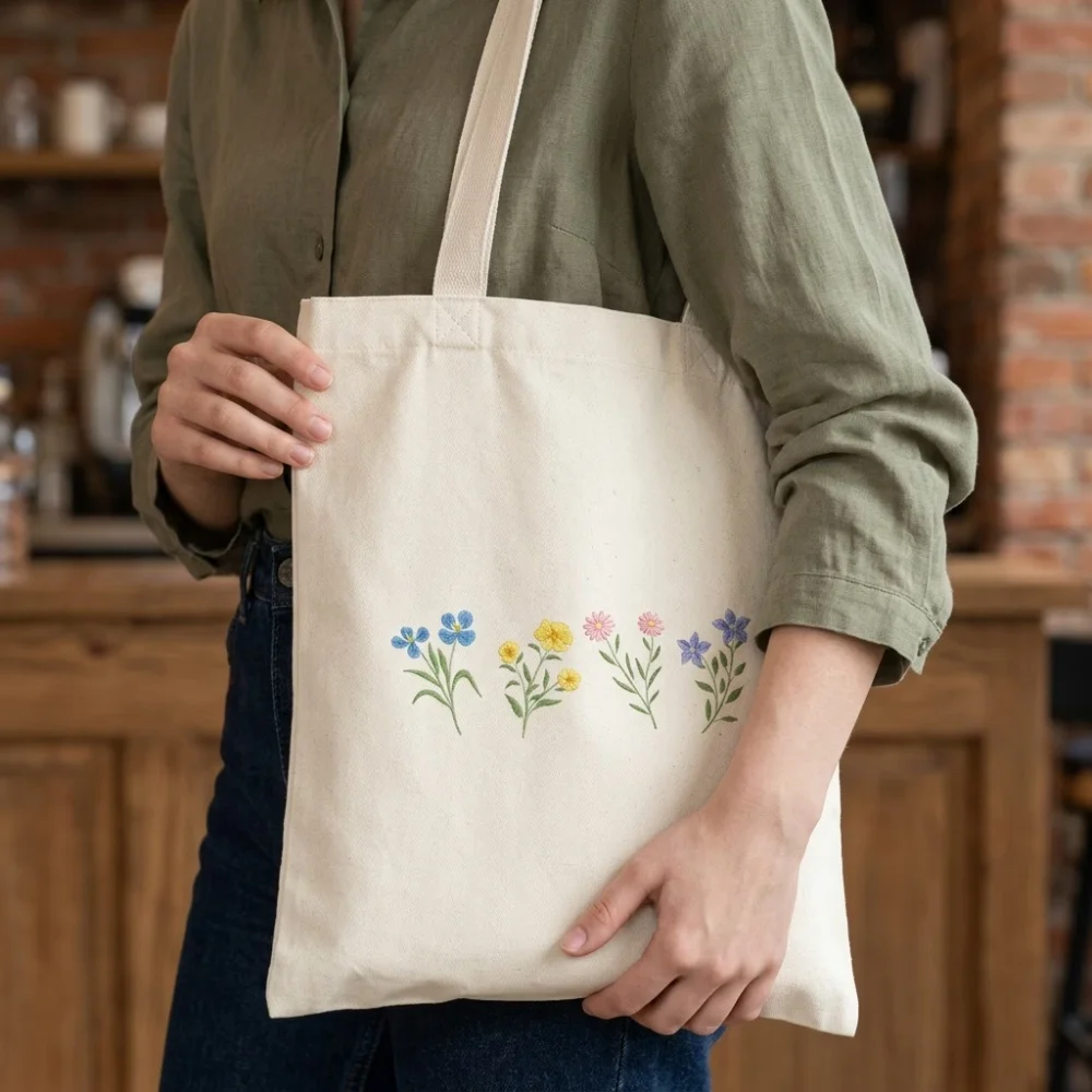 A Beige Fashionable Plant-Printed Pattern Handbag for Women, Suitable for Essential Large-Capacity Shopping Bags for Outings, a Must-Have Stationery Storage Canvas Gift Bag for Students, Suitable for Both Men and Women