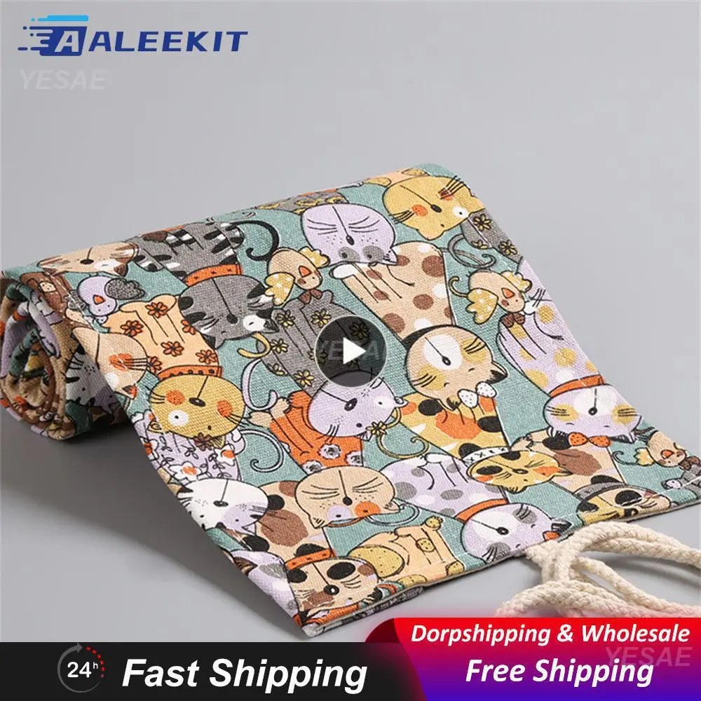 Stationery Box Canvas Material Save Space Holes 12 Holes Pencil Case Pen Firm Thread Has Many Uses Grey Storage Bag