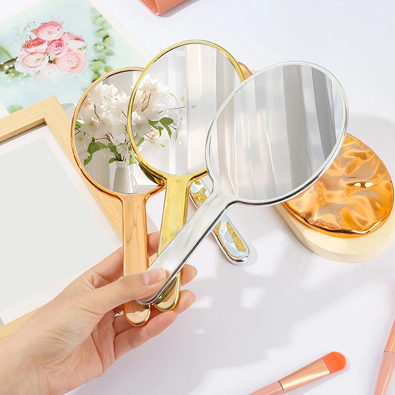 

Liquid Ellipsoid Shape Mirror Hand-Held Desktop Cosmetic Makeup Mirror Travel Portable Beauty Shiny Silver Mirror For Handbag