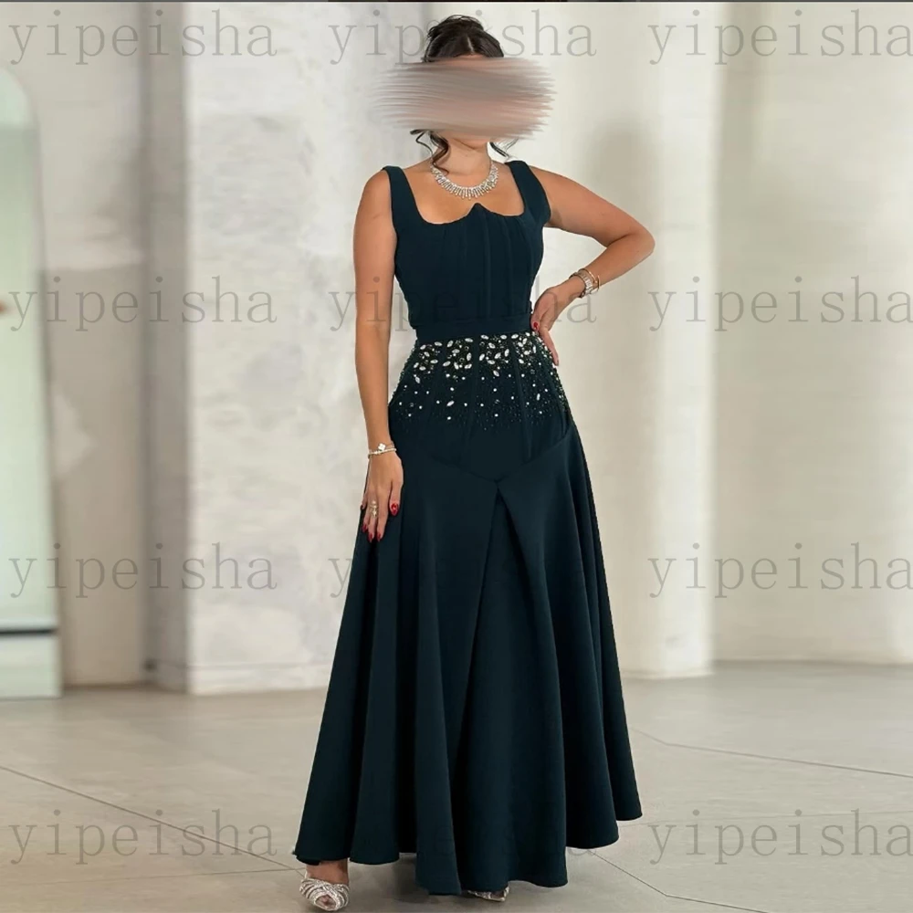 Sukienki wieczorowe na zamówienie, nowoczesne, bez rękawów, zdobione koralikami i cyrkoniami, linia A, suknia balowa, prosta, plisowana sukienka do kostek.