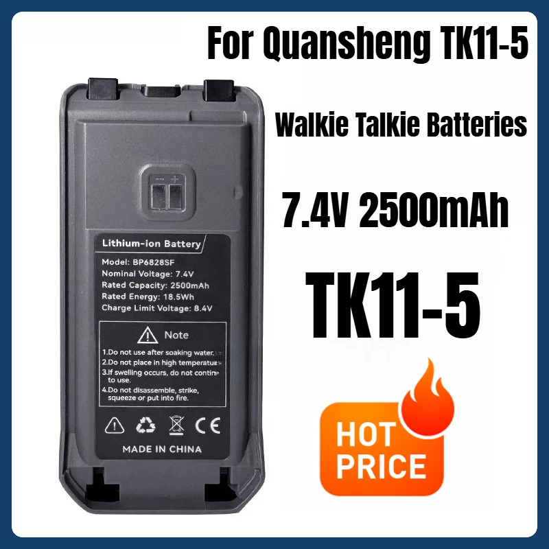 

TK11-5 7.4V 2500mAh Walkie Talkie Batteries Type-C Charging with Belt Clip for Quansheng TK11-5