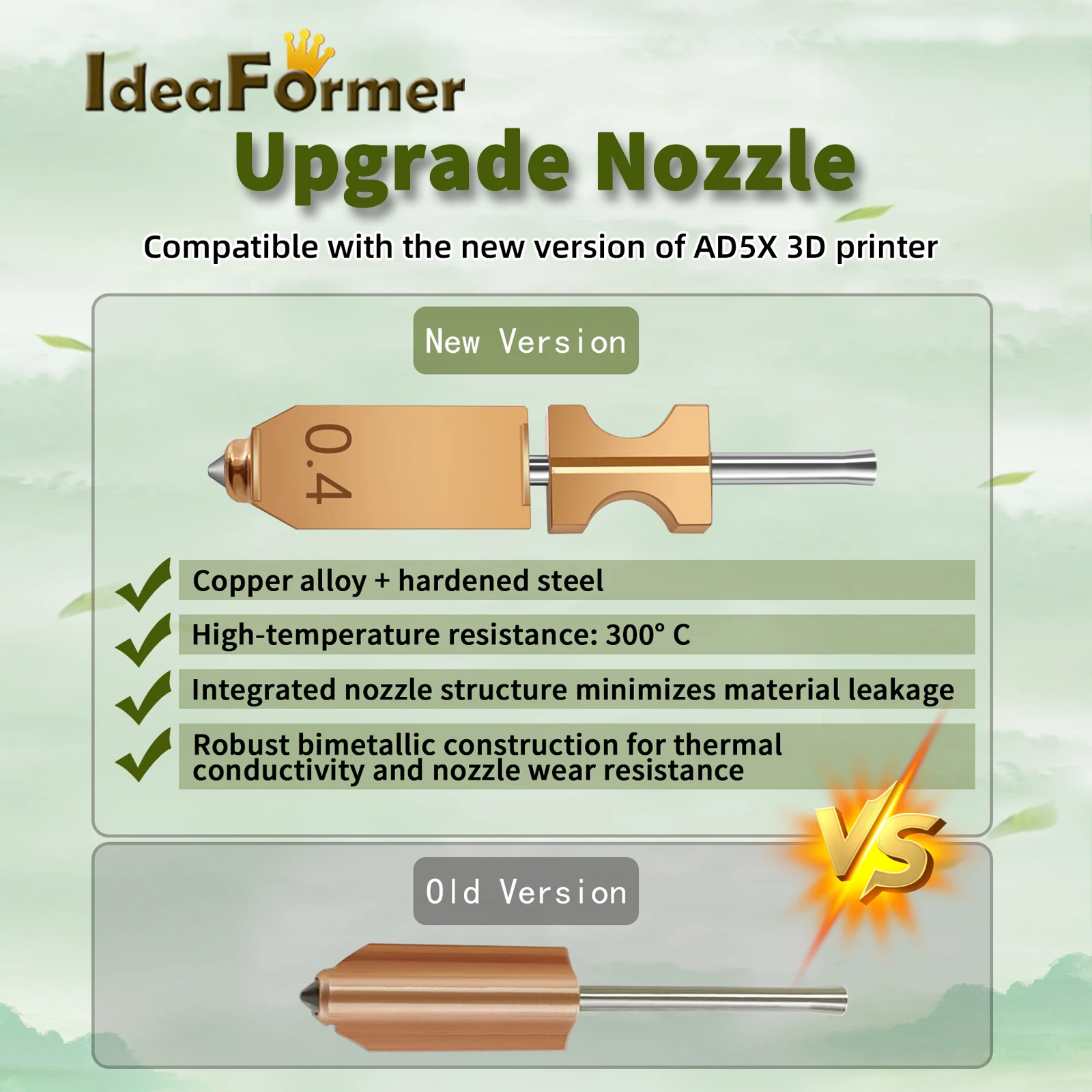 Upgraded Nozzle For Flashforge AD5X Hot End Kit 0.4mm/0.6mm Multi-Size Nozzle For Flashforge AD5X Extruder 3d Printer Parts