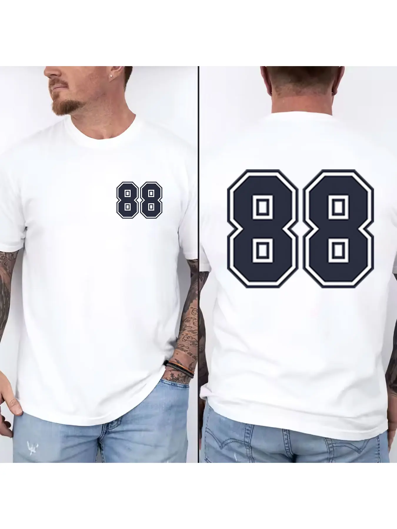 Men's Cotton Crew Neck T-Shirt Bold Number 88 Graphic Print Casual Short Sleeve Tees Lightweight Breathable Daily Wear Tops