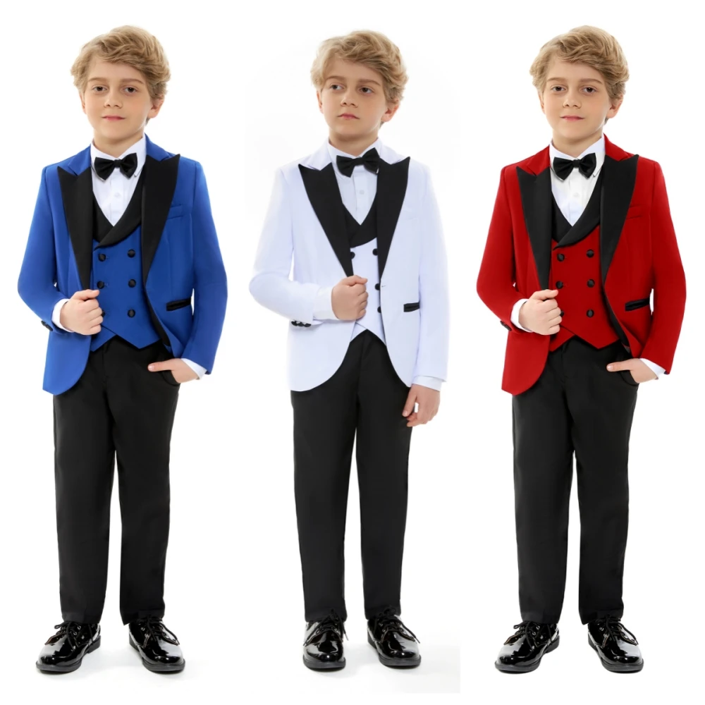 Colorful 4 Pieces Blazer Vest Pants Bow Tie Child Sets Classic High Quality Lapel Suit Handsome Slim Fit Suits For Piano Contest