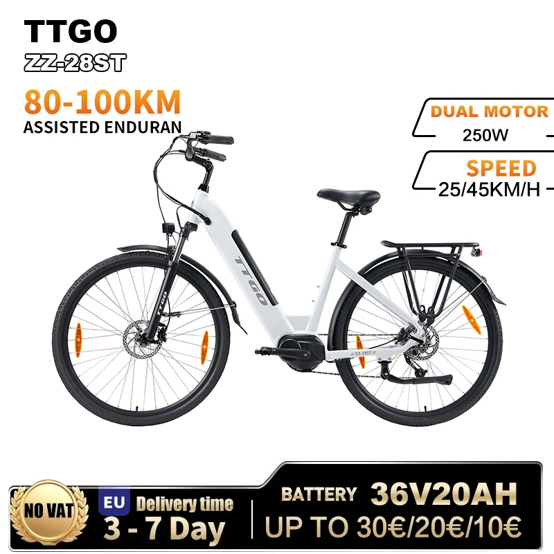TTGO ZZ‑28ST Nouveau Vélo Électrique 2025 Moteur Central 250W 36V 20Ah 25 km/h Autonomie 130 km Pneu 28 Pouces E-Bike