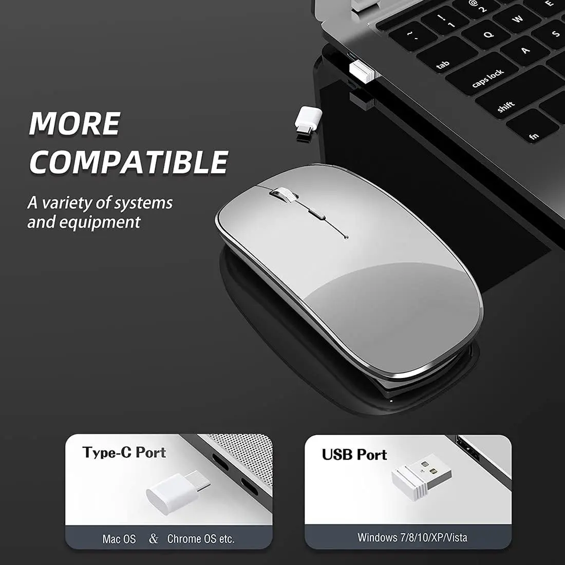 AitronLink Wireless Mouse, Quiet and Portable with USB & Type-C Compatibility, Adjustable DPI for Laptop, Mac, and MacBook.