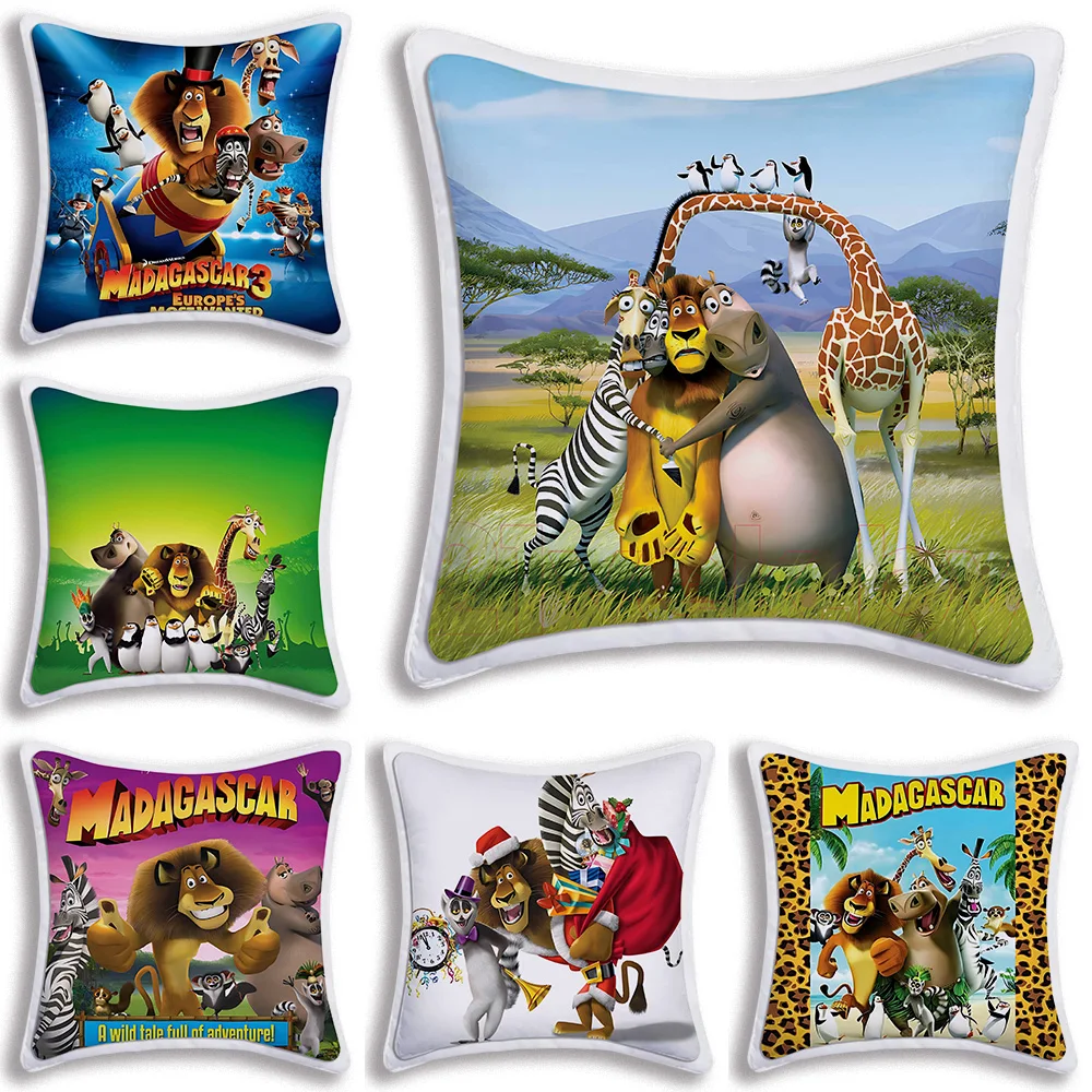 Disney Beast Kingdom Madagascar Pillow Covers Cartoon Sofa Decorative Home Double-sided Printing Short Plush Cute Cushion Cover