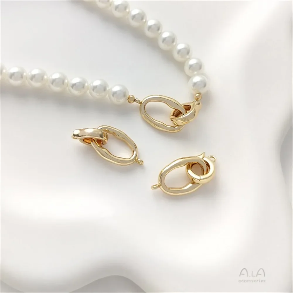 14K Gold Wrapped Oval Double Loop Pearl Bracelet Necklace Connection Buckle Pendant Buckle DIY Jewelry Accessories