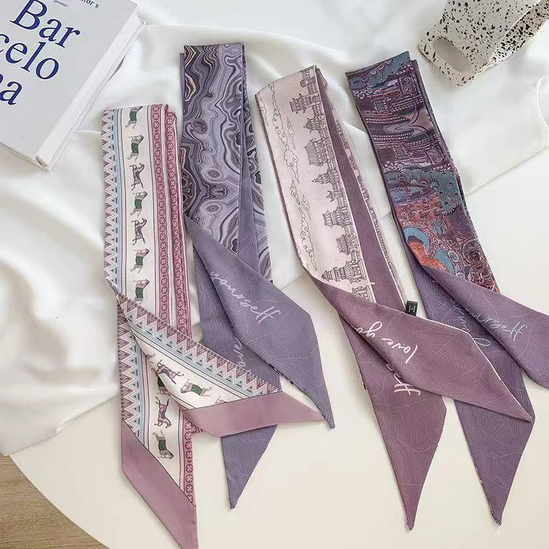 

Элитный дизайнерский шелковый платок из твила для женщин, модный узкий шарф-фулар, лента для ручки сумки, платок на шею, повязка для волос