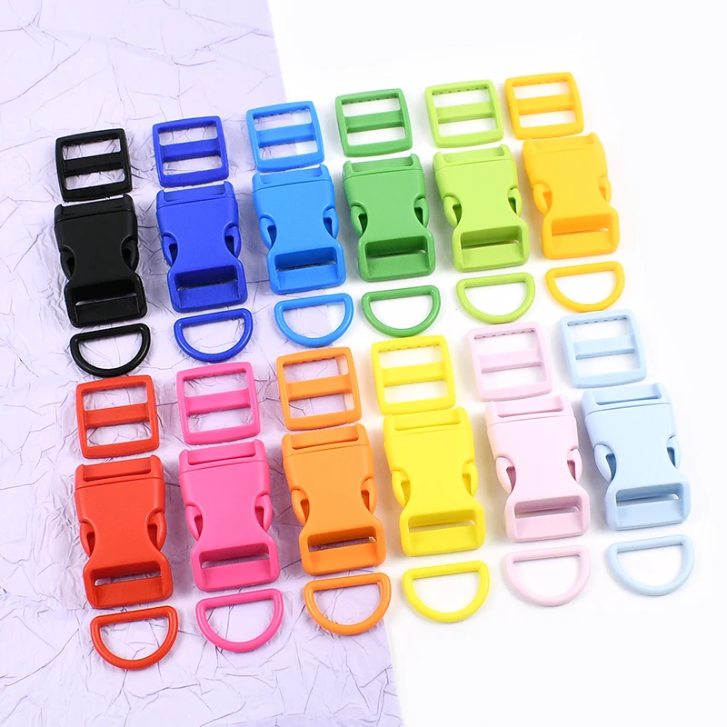 

10Sets Plastic Release Buckle Bag Side Clip Buckles Dog Collar Ring Clasp Fasteners Backpack D Rings Adjuster Tri-Glide Hooks