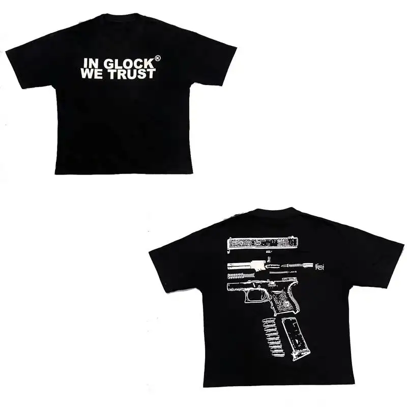 Kixkz Fashion Brand Women's T-shirts IN GLOCK WE TRUST Letter Printed Short-sleeve Oversized Cotton T-shirt for Women Tops Tees
