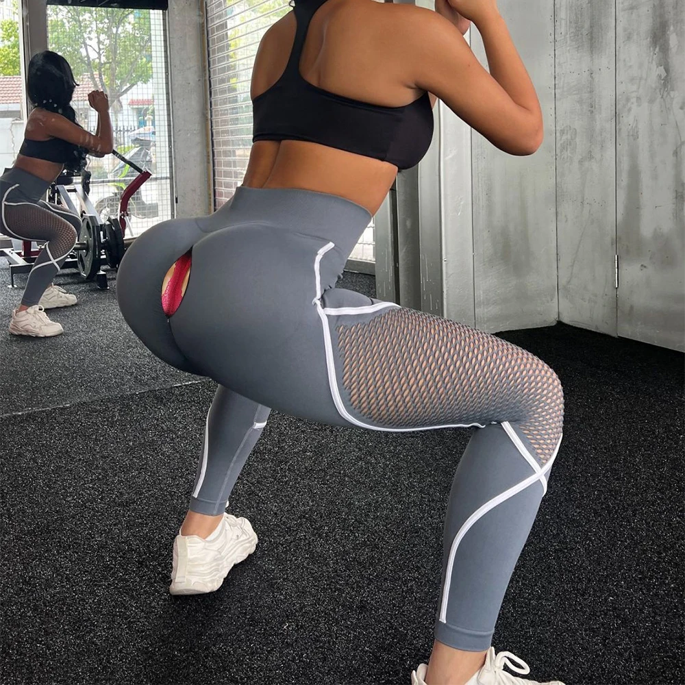 Leggings de sport pour femmes avec entrejambe zippé et découpes, effet fessier galbé, pantalon de sport moulant, sexy, pantalon de gym
