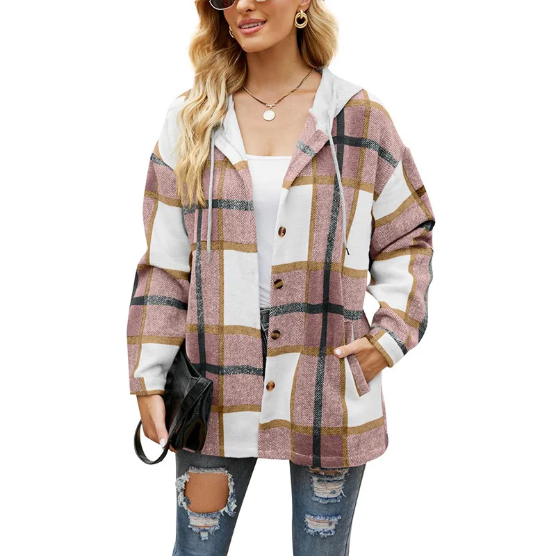 Women's Clothing 2022 Autumn/Winter Fashionable New Hooded Plaid Jacket Shirt For Women