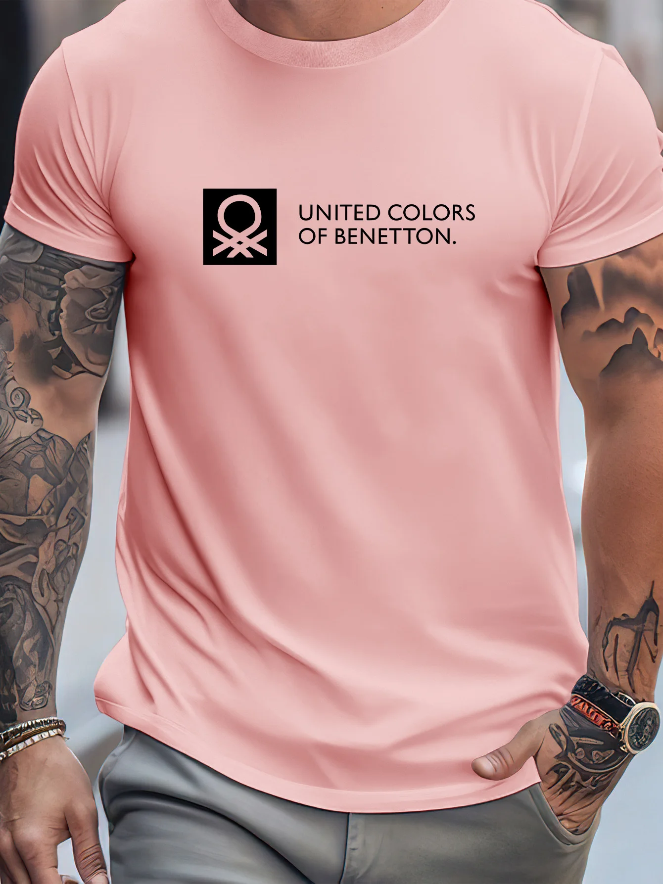 Camiseta UNITED COLORS OF BENETTON para hombre, camisetas de algodón de manga corta a la moda de ocio, camiseta de marca, ropa de calle de verano Y2k + Tops