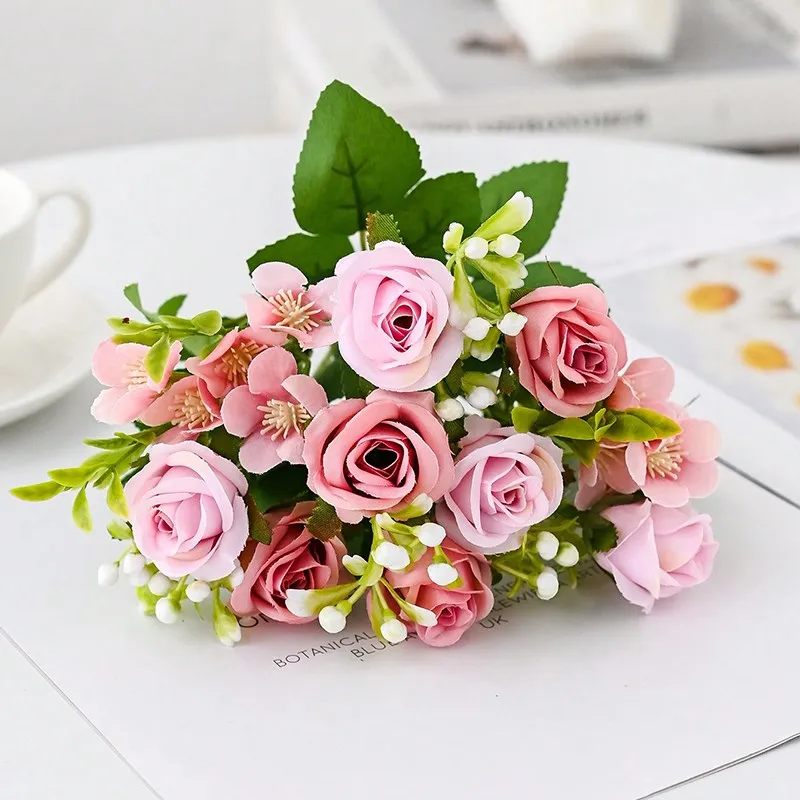 6 Forks 8 Heads Little Rose Combination  Artificial Flowers For Christmas Wedding Bouquet Home Decoration Photography accessorie