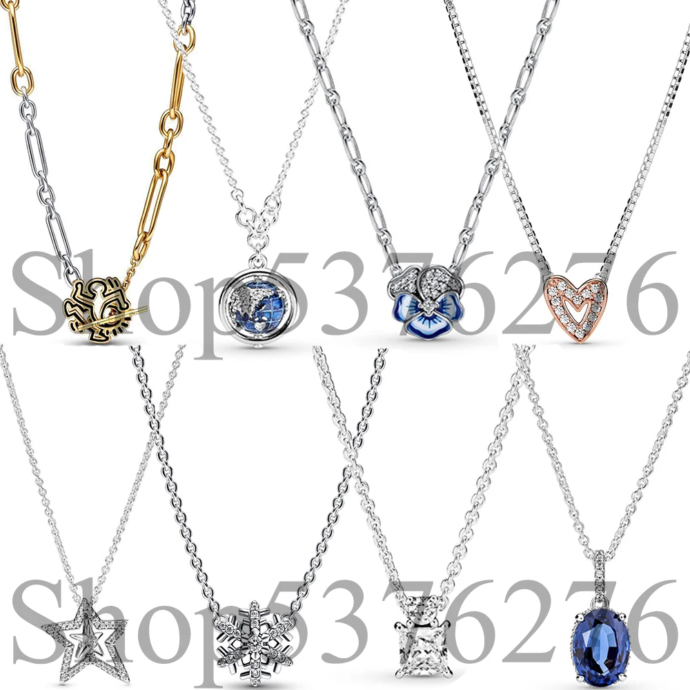 

Ожерелье-колье из стерлингового серебра 925 пробы с эффектом сияния, в форме снежинок, круглых и квадратных звезд, модное, для женщин, с бусинами-шармами, подарок, украшения для самостоятельного изготовления