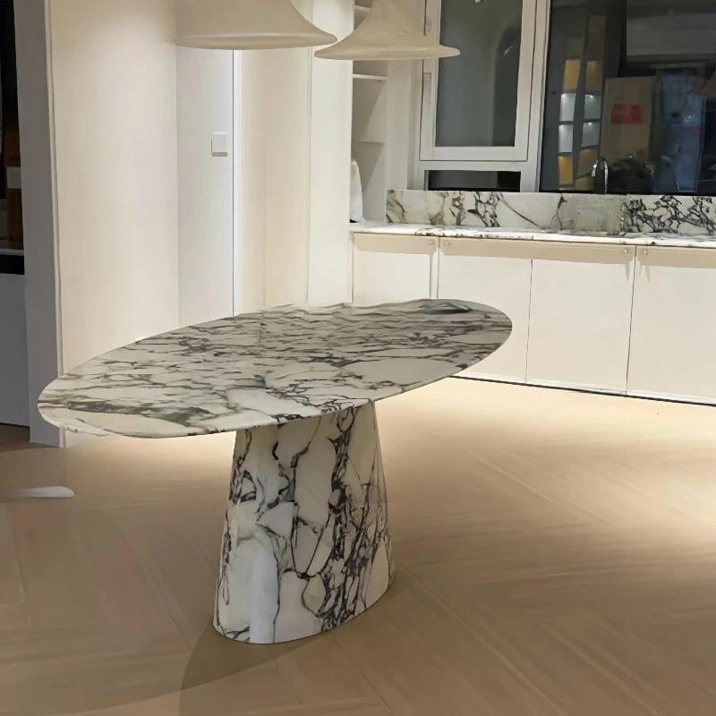 marble dining table, ancient light luxury retro minimalist Nordic designer cream style oval dining table