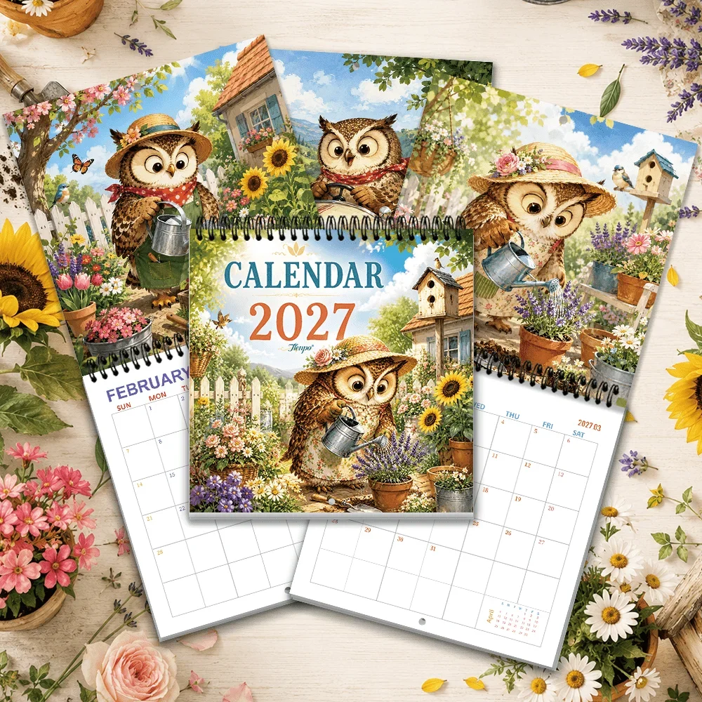 1pc 2027 Wall Calendar, Owl Daily Theme, 12-Month Monthly Planner, Perfect Gift For Back-to-School Season, Christmas, New Year