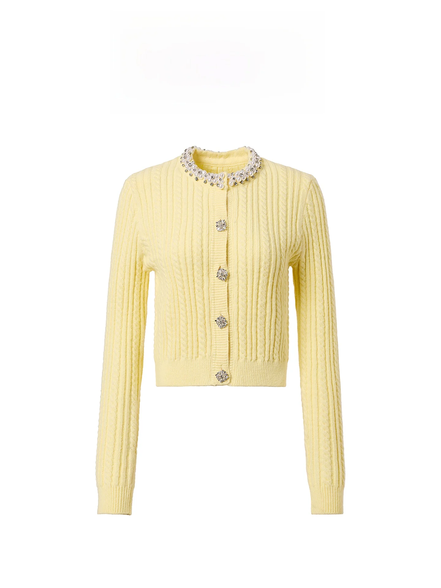 

Женский вязаный кардиган Azhen Cry Yellow с тяжелой отделкой, стразами и специальной техникой вязания, свободного кроя, мягкий