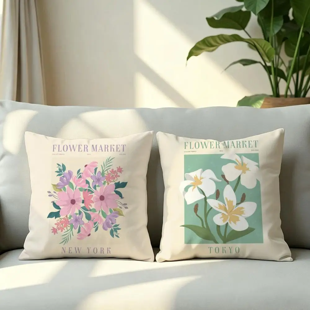 Pattern-Flower MarketS Cushion Cover 4Pcs Soft Plush Throw Pillow Covers 40x40 45x45 for Sofa Bedroom