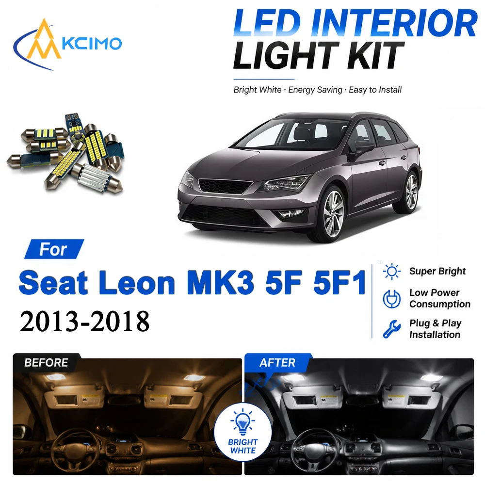 Auto Interior Lighting Kit Bright LED Bulb For Seat Leon MK3 5F 5F1 2013-2018 Upgrade Car Dome Map Lamp Lights Easy Install