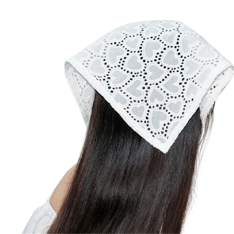 Breathable Women Sunproof Bandana Lace Headscarf with Heart Pattern Dropship