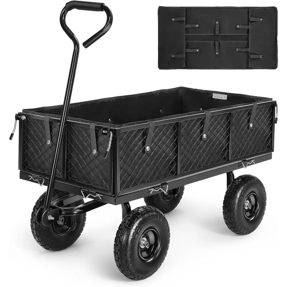 

Steel Garden Cart 880 lbs Capacity Heavy Duty Garden Wagons,with Removable Steel Mesh Sides to Convert into Flatbed