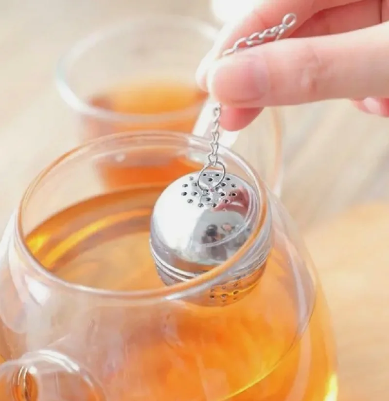 Stainless Steel Ball Shape Tea Infuser Mesh Filter Strainer with Hook Loose Tea Leaf Spiceball with Rope Chain Home Kitchen Tool