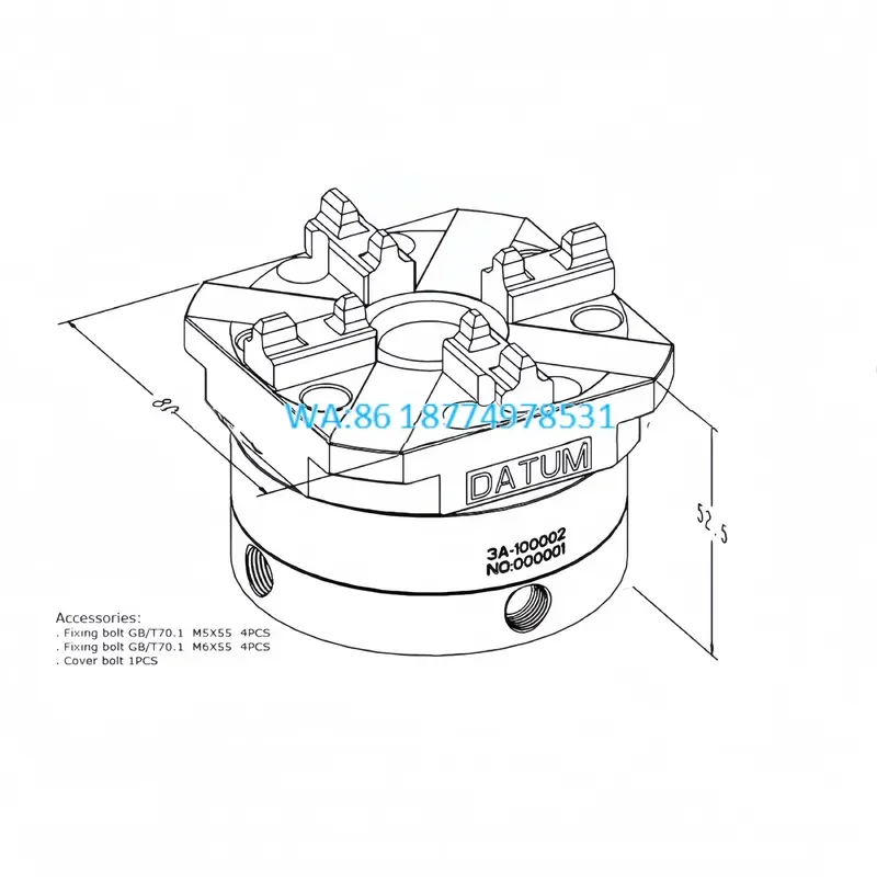 Wmwmnu 3A-100002 CNC Workholding Pneumatic Chuck 4 Jaw Magnetic 4000N Side Trachea Connection for Lathe EDM