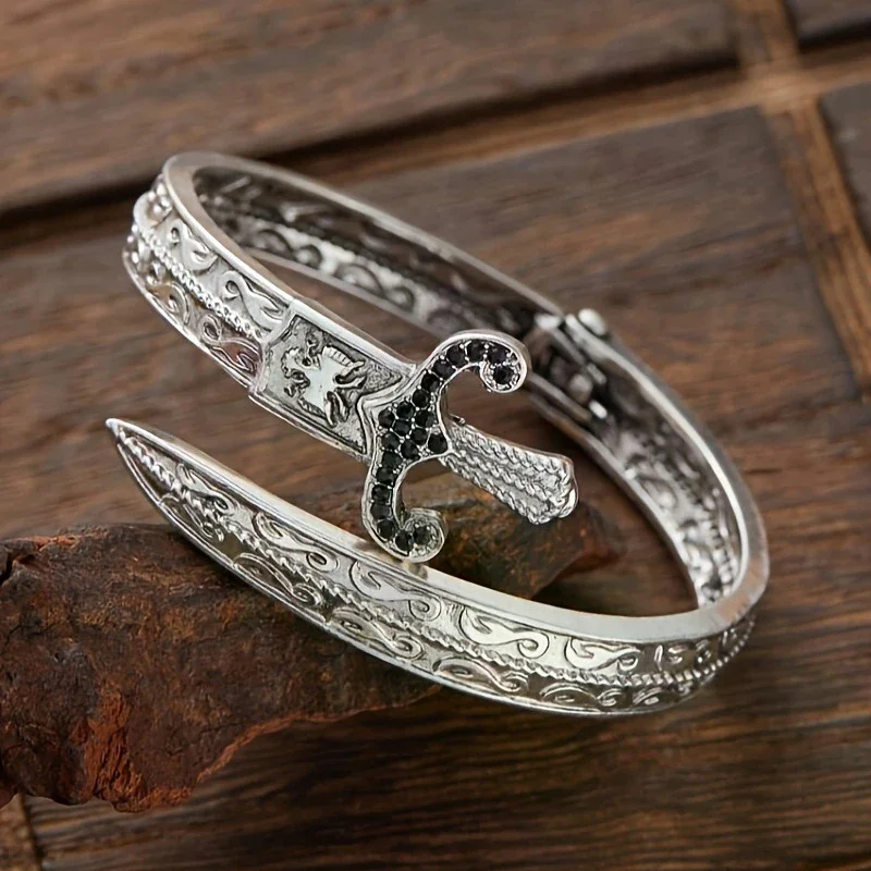 Vintage Trend Carved Floral Sword Bracelet Men's Women's Personalized Punk Style Party Accessories Jewelry Gifts