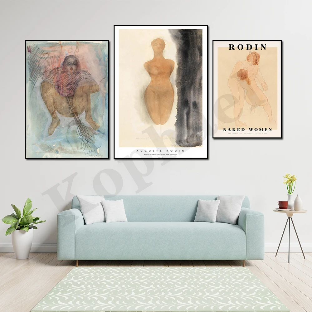 Auguste Rodin Vintage Female Body Line Sketch Feminist Art Mid-Century Interior Wall Decor Poster