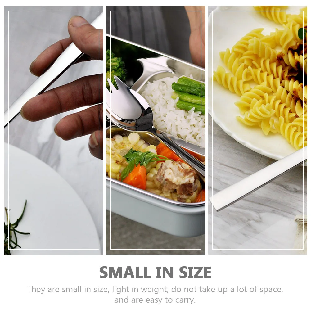 

2pcs Stainless Steel Salad Spoon Serving Utensil Fork Spoon Dual Use Kitchen Supplies Fruit Spoons Metal Pasta Spoons Home