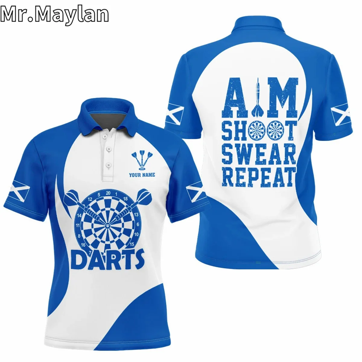 

Aim Shoot Swear Repeat Scotland Darts 3D Personalized Polo Shirt Men/Women Perfect Gift for Darts Lovers Tops Summer Unisex Tee