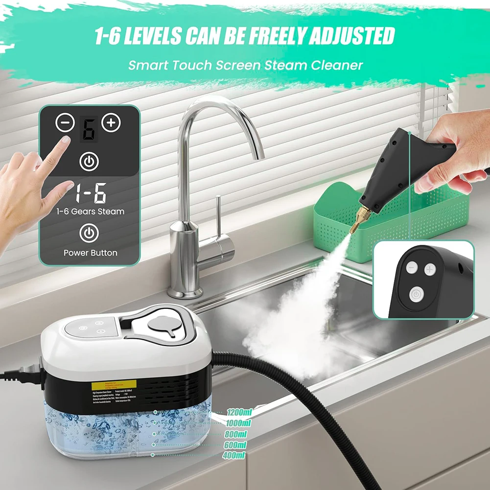 2500W High Pressure Steam Cleaner 6 Speeds 1200ml Tank Portable Handheld Device For Kitchen Floor Window Car Cleaning Tool