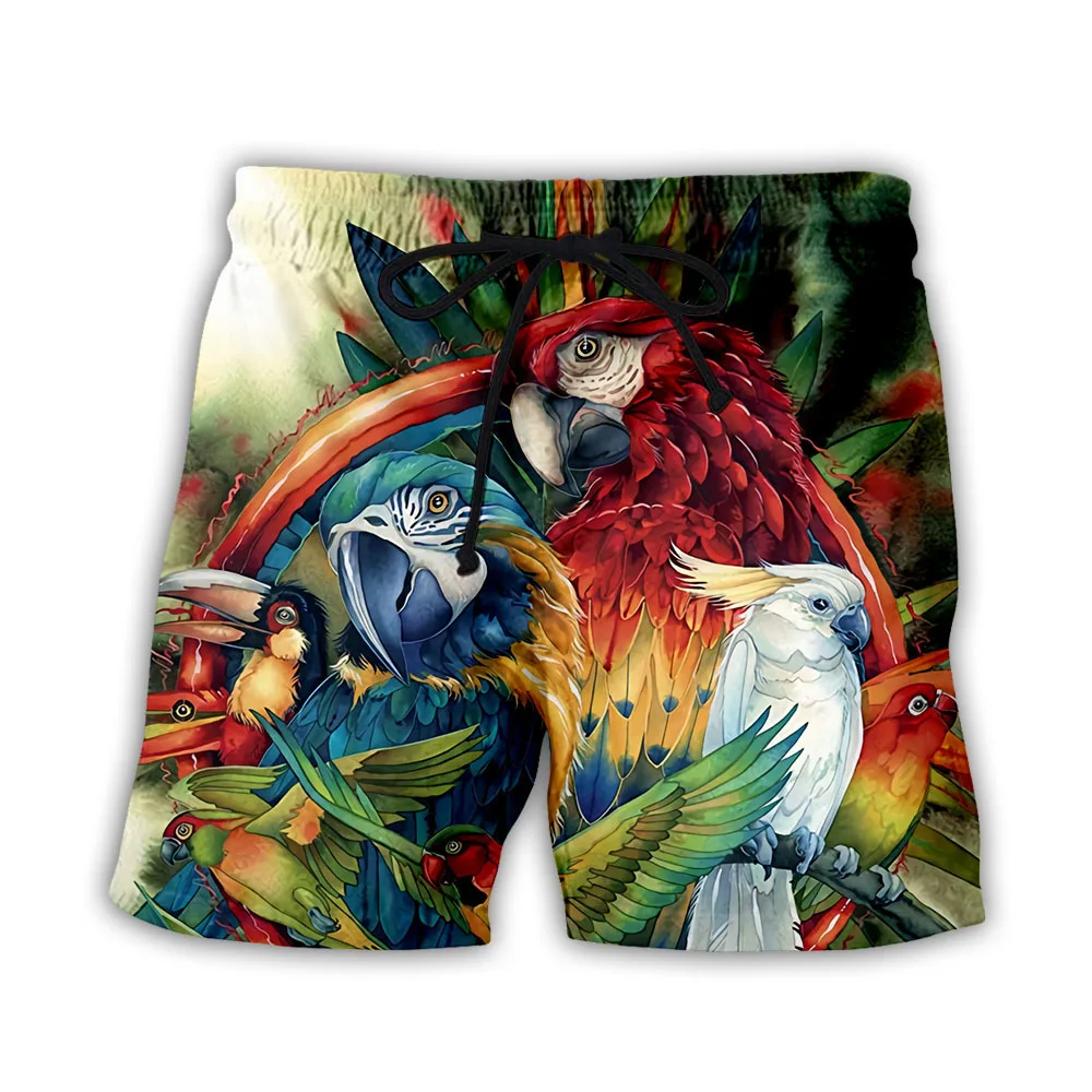 Summer Parrot Pattern Hawaiian Beach Shorts Animals 3D Print Men Oversized Surfing Board Shorts Swimwear Trunks Kids Clothing