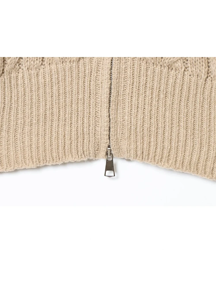 HH 2025 cárdigan de punto trenzado con cremallera informal de otoño para mujer, suéter de manga larga Vintage de 2 colores a la moda