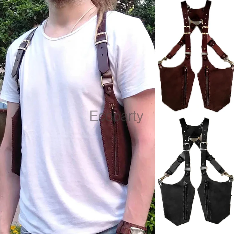 

New Men's Medieval Steampunk Pu Leather Shoulder Holster Bag Vintage Phone Wallet Pocket Halloween Pirate Costume Vest Purse