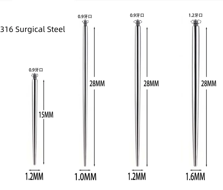 100pcs 316 Surgical Steel Piercing Taper for change jewelry Flat Back Earring Application Piercing Kit for Ear/Nose
