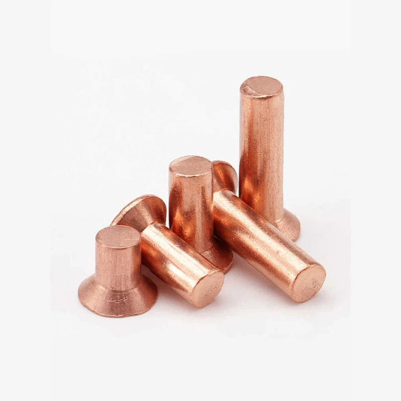 2-200pcs M2 M2.5 M3 M4 M5 M6 M8 Countersunk Purple Copper Rivets Flat Head Solid Hand Knock Rivet Length=3/4/5/6/8/10/12-50mm