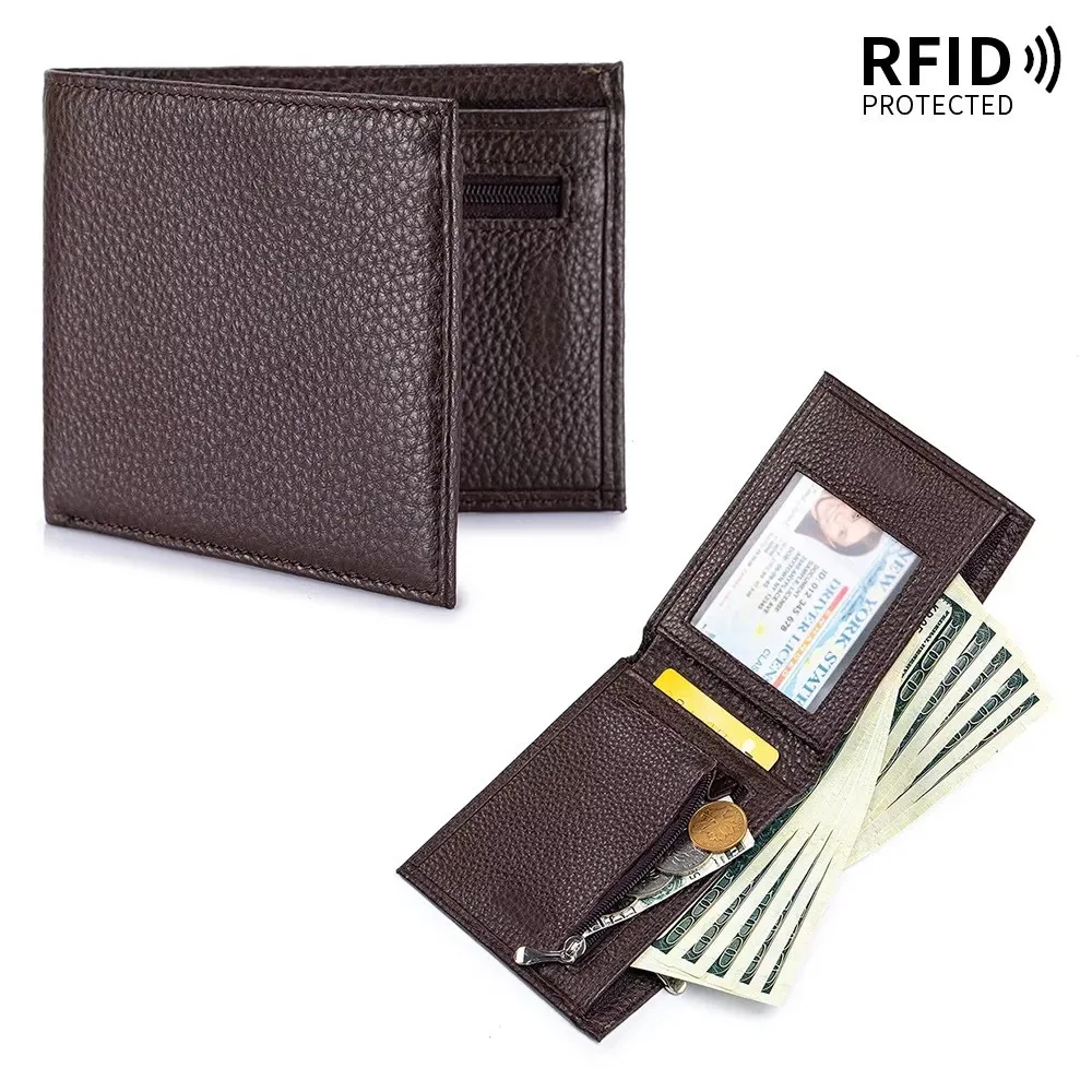 New Genuine Leather Men's Short Wallet Top-layer Cowhide Business Ultra-thin Wallet Driver's License Storage Bag Card Holder