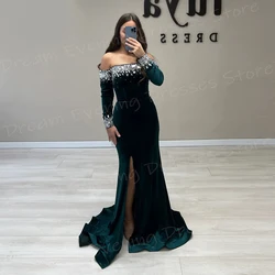2025 Sexy Mermaid Elegant Women's Evening Dresses Strapless Customized Prom Gowns Long Sleeve Beaded Side Split Vestido De Noche
