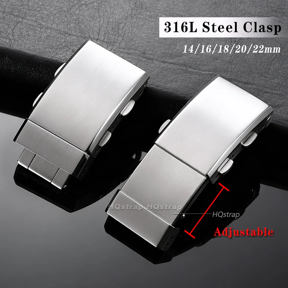 Premium Adjustable Extendable 316L Steel Watch Clasp 14mm 16mm 18mm 20mm 22mm Universal Metal Button Solid Brushed Watch Buckle