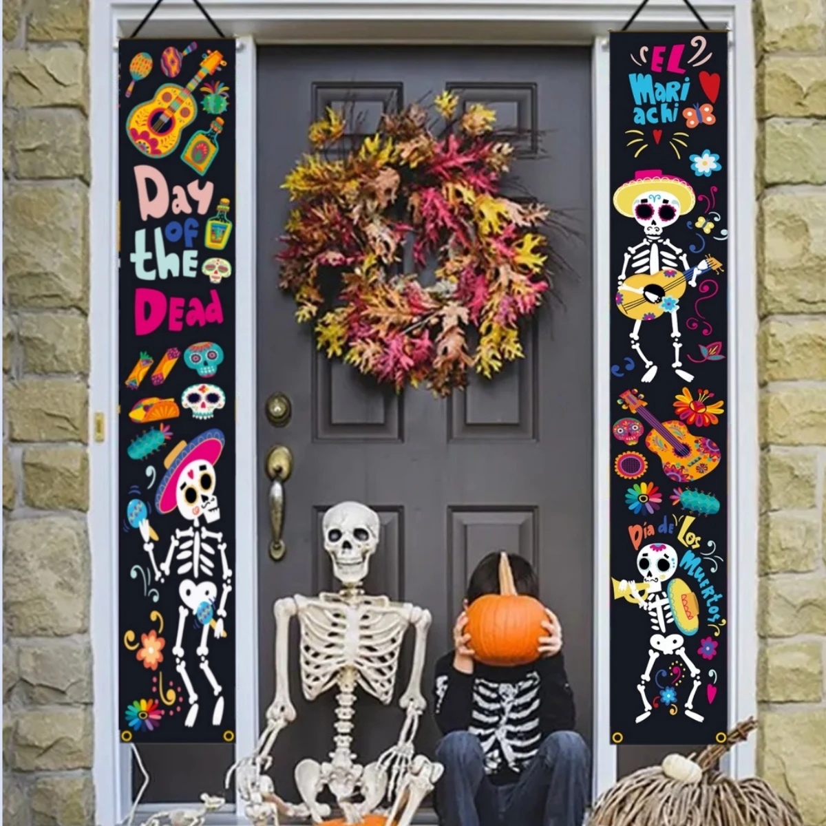 Bannières de Signes de Porche, Jour de la Fréquence, Décorations d'Niket d'Extérieur d'Halloween, Décor de Couplet de Porte Murale Dia De Los Muerchassis, 1 Paire