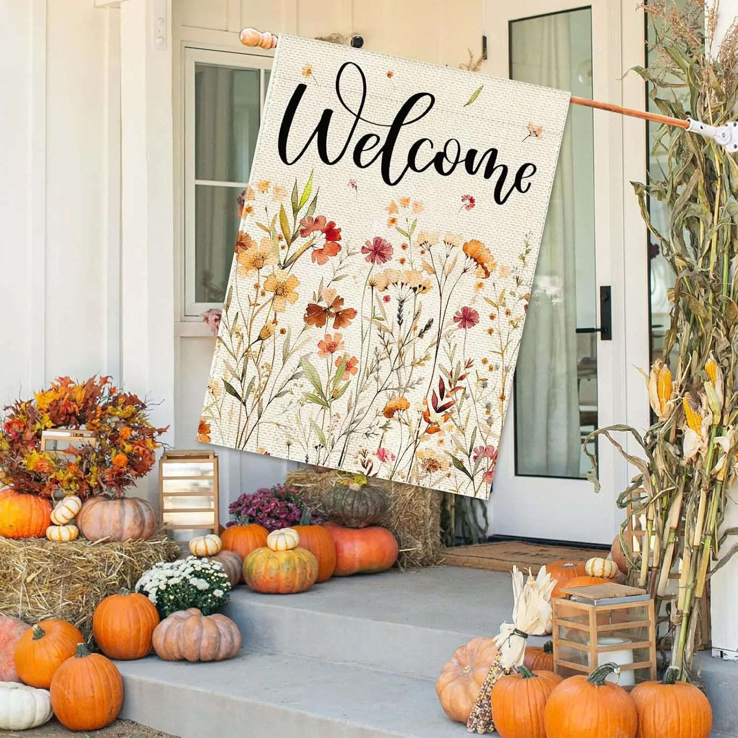 Baccessor Fall Thanksgiving House Flag 28 x 40 Inch Double Sided Burlap Harvest Autumn Welcome Wildflowers Thanksgiving Day  EEZ