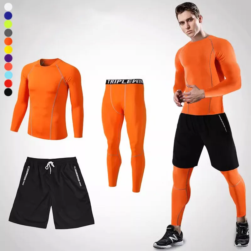 Jersey Jogging lengan panjang pria, pakaian legging Fitness GYM kaus olahraga berlari Set ski basket sepak bola setelan B36