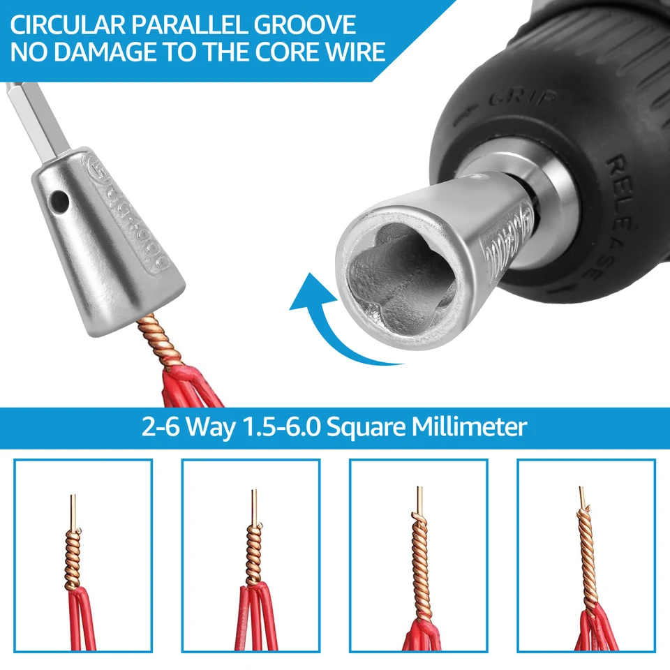 WADY Wire Stripping & Twisting Tool Set – Drill-Powered, Adjustable Stripper For 2.5-6mm² Cables With 1/4" Hex Shank