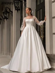 Einfache langärmlige Brautkleider sexy Applikation Brautkleider glamouröse A-Linie boden lange Brautkleider maßge schneiderte Vestidos de