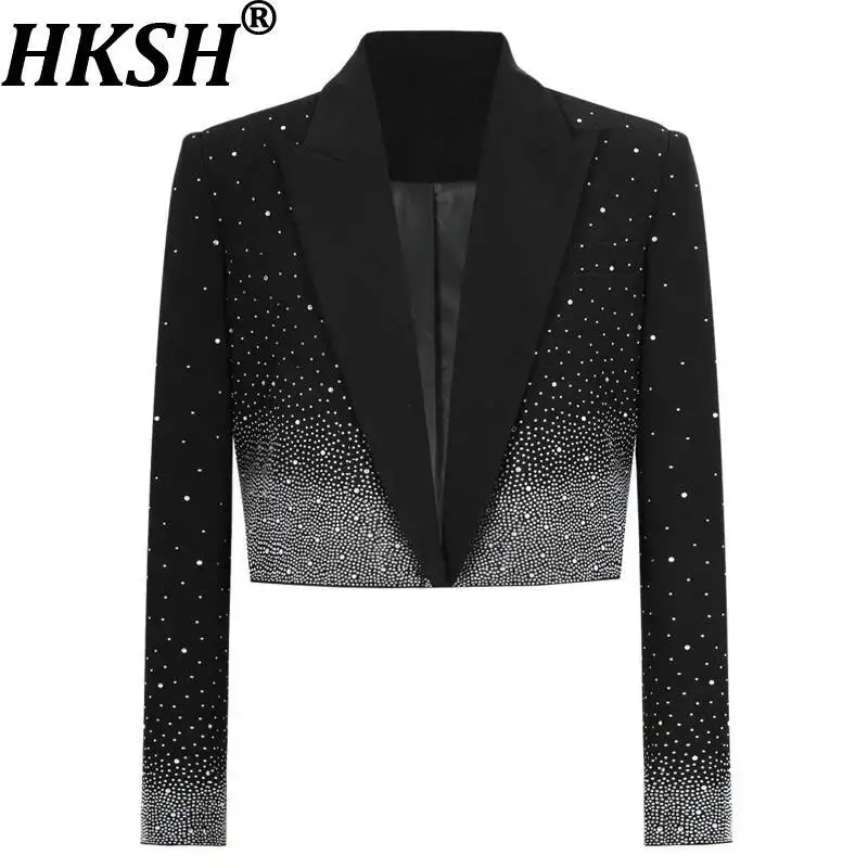 HKSH Spring Autumn New Women Niche Design Streetwear Stylish Blazer Fashion Decorated Diamonds Versatile Slimming Jackets HK9494