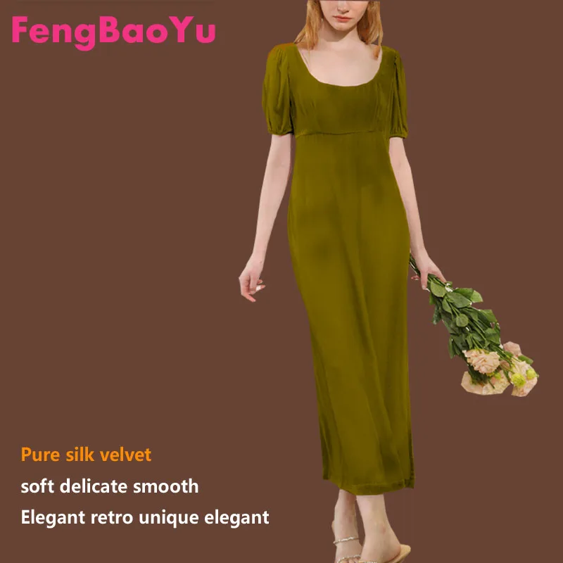 

Fengbbaoyu Silk Velvet Lady's Spring Temperament French Purple Deep U Collar Noble Light Extravagant Elegant Dress Acomfortable